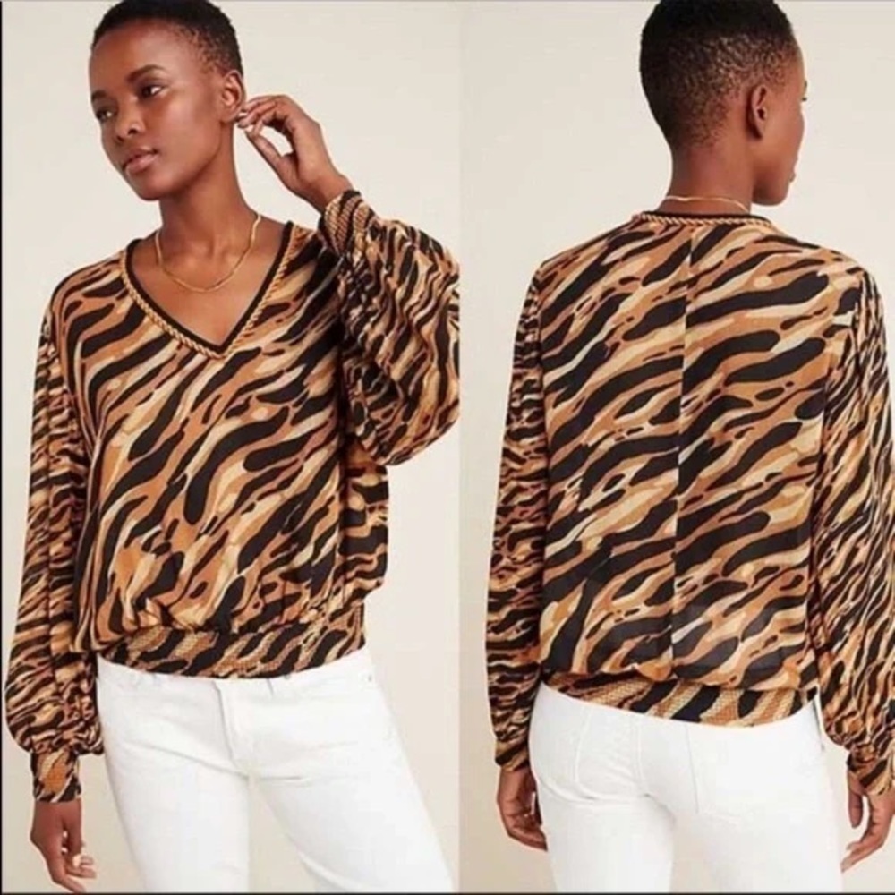 Anthropologie Bl^nk London Patrice Balloon Sleeve Animal Print Blouse